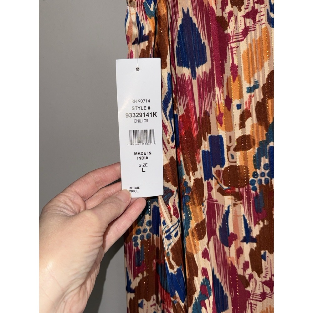 MSK Maxi Dress Boho Colorful Beach Earth Tone Metallic Flowy V Neck Straps Large - Picture 11 of 16